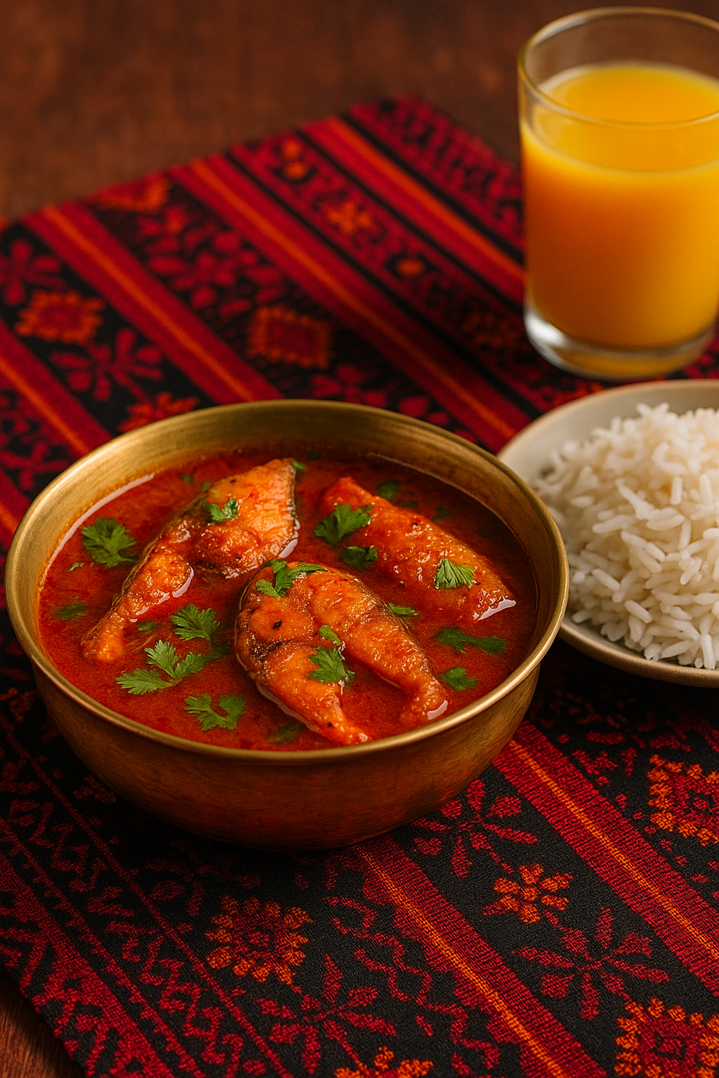 Masor Tenga served with steamed rice – Traditional Assamese tangy fish curry