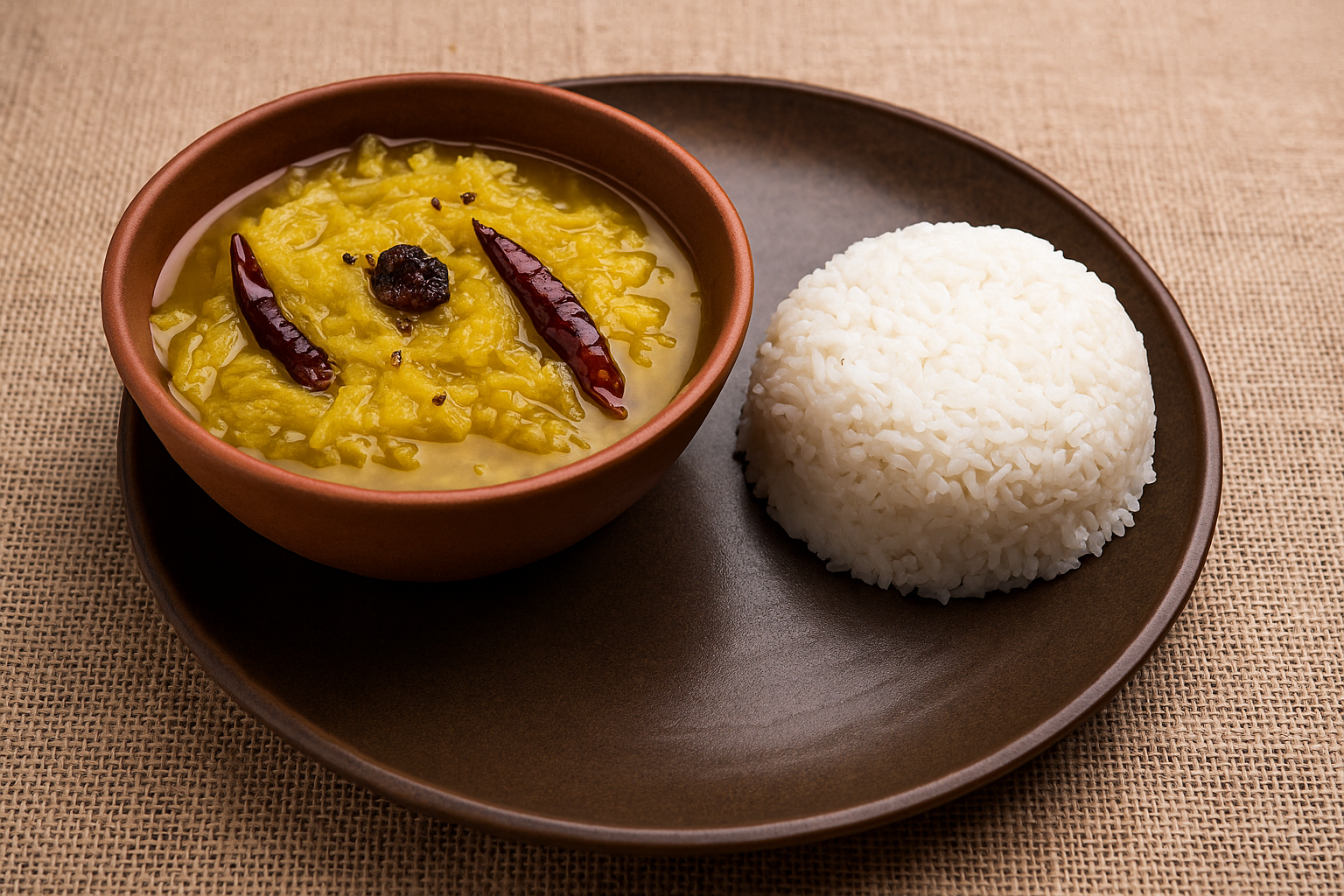 Khar recipe Assam served with steamed rice on a traditional plate